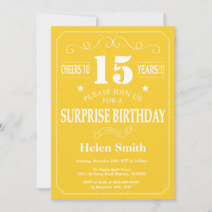 Surprise 15th Birthday Invitation Yellow and White