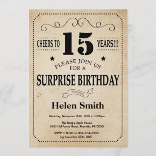 Surprise 15th Birthday Rustic Vintage Retro Invitation