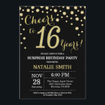 Surprise 16th Birthday Black and Gold Diamond Invitation<br><div class="desc">Surprise 16th Birthday Invitation with Black and Gold Glitter Diamond Background. Gold Confetti. Kids Birthday. Boy or  Girl Birthday. For further customisation,  please click the "Customise it" button and use our design tool to modify this template.</div>