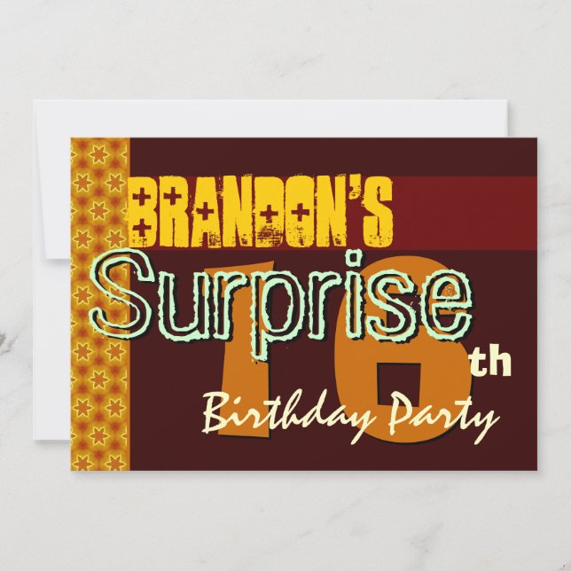 Surprise 16th Birthday Gold and Chocolate Stars Invitation (Front)