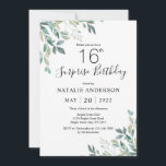 Surprise 16th Birthday Green Eucalyptus Greenery Invitation<br><div class="desc">Surprise 16th Birthday Elegant Green Eucalyptus Greenery and Gold Invitation. 1st 2nd 3rd 4th 5th 13th 15th 16th 18th 20th 21rd 30th 40th 50th 60th 70th 80th 90th 100th Any Age. For further customisation,  please click the "Customise it" button and use our design tool to modify this template.</div>