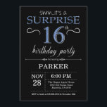 Surprise 16th Birthday Invitation Black and Blue<br><div class="desc">Surprise 16th Birthday Invitation with Black and Blue Glitter Background. Chalkboard. Kids Birthday. Boy or Girl Lady Teen Teenage Bday Invite. Any age. For further customisation,  please click the "Customise it" button and use our design tool to modify this template.</div>
