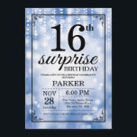 Surprise 16th Birthday Invitation Blue Glitter<br><div class="desc">Surprise 16th Birthday Invitation with Blue String Lights with Blue Glitter Background. Blue Birthday. Kids Birthday. Boy or Girl Bday Invite. 13th 15th 16th 18th 20th 21st 30th 40th 50th 60th 70th 80th 90th 100th, Any age. For further customisation, please click the "Customise it" button and use our design tool...</div>