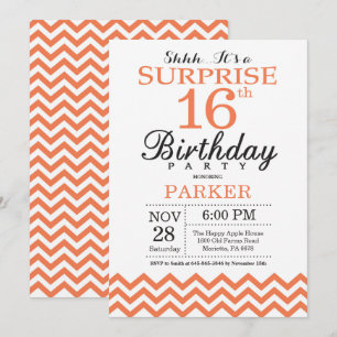 Surprise 16th Birthday Invitation Coral Chevron