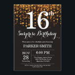 Surprise 16th Birthday Invitation Gold Glitter<br><div class="desc">Surprise 16th Birthday Invitation with Gold String Lights with Gold Glitter Background. Gold Birthday. Kids Birthday. Boy or Girl Bday Invite. 13th 15th 16th 18th 20th 21st 30th 40th 50th 60th 70th 80th 90th 100th, Any age. For further customisation, please click the "Customise it" button and use our design tool...</div>