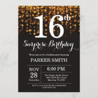Surprise 16th Birthday Invitation Gold Glitter