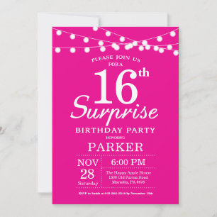 Surprise 16th Birthday Invitation Hot Pink