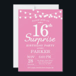 Surprise 16th Birthday Invitation Pink<br><div class="desc">Surprise 16th Birthday Invitation with String Lights. Pink Background. Kids Birthday. Girl Female Lady Elegant Modern bday. 13th 15th 16th 18th 20th 21st 30th 40th 50th 60th 70th 80th 90th 100th, Any age. For further customisation, please click the "Customise it" button and use our design tool to modify this template....</div>