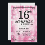 Surprise 16th Birthday Invitation Pink Glitter<br><div class="desc">Surprise 16th Birthday Invitation with Pink String Lights with Pink Glitter Background. Pink Birthday. Kids Birthday. Boy or Girl Bday Invite. 13th 15th 16th 18th 20th 21st 30th 40th 50th 60th 70th 80th 90th 100th, Any age. For further customisation, please click the "Customise it" button and use our design tool...</div>