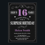 Surprise 16th Birthday Invitation Purple and Black<br><div class="desc">Surprise 16th Birthday Invitation Purple and Black Typography. Chalkboard. Black and White Background. Kids Birthday. Male Men or Women Birthday. Kids Boy or Girl Lady Teen Teenage Bday Invite. 13th 15th 16th 18th 20th 21st 30th 40th 50th 60th 70th 80th 90th 100th. Any Age. For further customisation, please click the...</div>