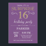 Surprise 16th Birthday Invitation Purple and Gold<br><div class="desc">Surprise 16th Birthday Invitation with Red and Purple Glitter Background. Chalkboard. Kids Birthday. Boy or Girl Lady Teen Teenage Bday Invite. Any age. For further customisation,  please click the "Customise it" button and use our design tool to modify this template.</div>