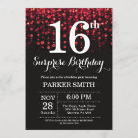 Surprise 16th Birthday Invitation Red Glitter