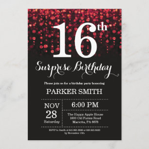Surprise 16th Birthday Invitation Red Glitter