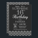 Surprise 16th Birthday Invitation Silver Glitter<br><div class="desc">Surprise 16th Birthday Invitation with Silver Glitter Chevron. Chalkboard. Black and Silver Glitter. Kids Birthday. Boy or Girl Bday Invite. For further customisation,  please click the "Customise it" button and use our design tool to modify this template.</div>
