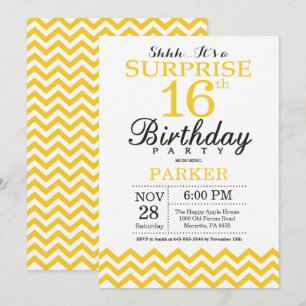 Surprise 16th Birthday Invitation Yellow Chevron