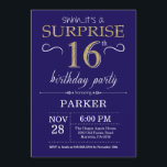 Surprise 16th Birthday Navy Blue and Gold Glitter Invitation<br><div class="desc">Surprise 16th Birthday Invitation with Navy Blue and Purple Glitter Background. Chalkboard. Kids Birthday. Boy or Girl Lady Teen Teenage Bday Invite. Any age. For further customisation,  please click the "Customise it" button and use our design tool to modify this template.</div>