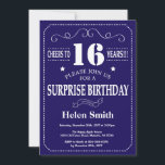 Surprise 16th Birthday Navy Blue and White Invitation<br><div class="desc">Surprise 16th Birthday Invitation Navy Blue and White Typography. Navy Blue Background. Kids Birthday. Male Men or Women Birthday. Kids Boy or Girl Lady Teen Teenage Bday Invite. 13th 15th 16th 18th 20th 21st 30th 40th 50th 60th 70th 80th 90th 100th. Any Age. For further customisation, please click the "Customise...</div>