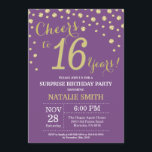 Surprise 16th Birthday Purple and Gold Diamond Invitation<br><div class="desc">Surprise 16th Birthday Invitation with Purple and Gold Glitter Diamond Background. Gold Confetti. Kids Birthday. Boy or  Girl Birthday. For further customisation,  please click the "Customise it" button and use our design tool to modify this template.</div>