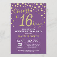 Surprise 16th Birthday Purple and Gold Diamond