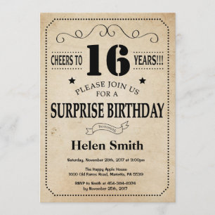 Surprise 16th Birthday Rustic Vintage Retro Invitation