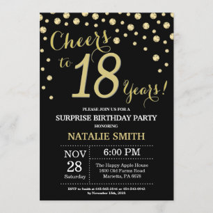 Surprise 18th Birthday Black and Gold Diamond Invitation
