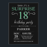Surprise 18th Birthday Black and Green Glitter Invitation<br><div class="desc">Surprise 18th Birthday Invitation with Black and Green Glitter Background. Chalkboard. Adult Birthday. Men or Women Bday Invite. Any age. For further customisation,  please click the "Customise it" button and use our design tool to modify this template.</div>