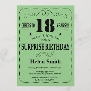 Surprise 18th Birthday Black and Green Invitation