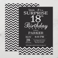 Surprise 18th Birthday Black and White Chevron