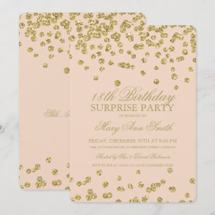 Surprise 18th Birthday Gold Glitter Confetti Blush Invitation