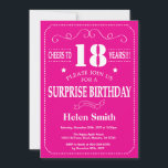 Surprise 18th Birthday Hot Pink and White Invitation<br><div class="desc">Surprise 18th Birthday Invitation Hot Pink and White Typography. Hot Pink Background. Adult Birthday. Male Men or Women Birthday. Kids Boy or Girl Lady Teen Teenage Bday Invite. 13th 15th 16th 18th 20th 21st 30th 40th 50th 60th 70th 80th 90th 100th. Any Age. For further customisation, please click the "Customise...</div>