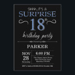 Surprise 18th Birthday Invitation Black and Blue<br><div class="desc">Surprise 18th Birthday Invitation with Black and Blue Glitter Background. Chalkboard. Adult Birthday. Men or Women Bday Invite. Any age. For further customisation,  please click the "Customise it" button and use our design tool to modify this template.</div>