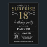 Surprise 18th Birthday Invitation Black and Gold<br><div class="desc">Surprise 18th Birthday Invitation with Black and Gold Glitter Background. Chalkboard. Adult Birthday. Men or Women Bday Invite. Any age. For further customisation,  please click the "Customise it" button and use our design tool to modify this template.</div>