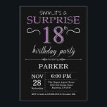 Surprise 18th Birthday Invitation Black and Purple<br><div class="desc">Surprise 18th Birthday Invitation with Black and Purple Glitter Background. Chalkboard. Adult Birthday. Men or Women Bday Invite. Any age. For further customisation,  please click the "Customise it" button and use our design tool to modify this template.</div>