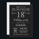 Surprise 18th Birthday Invitation Black and Silver<br><div class="desc">Surprise 18th Birthday Invitation with Black and Silver Glitter Background. Chalkboard. Adult Birthday. Men or Women Bday Invite. Any age. For further customisation,  please click the "Customise it" button and use our design tool to modify this template.</div>