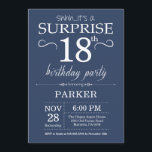 Surprise 18th Birthday Invitation Blue<br><div class="desc">Surprise 18th Birthday Invitation with Blue Background. Adult Birthday. Men or Women Bday Invite. 13th 15th 16th 18th 20th 21st 30th 40th 50th 60th 70th 80th 90th 100th,  Any age. For further customisation,  please click the "Customise it" button and use our design tool to modify this template.</div>