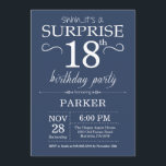 Surprise 18th Birthday Invitation Blue<br><div class="desc">Surprise 18th Birthday Invitation with Blue Background. Adult Birthday. Men or Women Bday Invite. 13th 15th 16th 18th 20th 21st 30th 40th 50th 60th 70th 80th 90th 100th,  Any age. For further customisation,  please click the "Customise it" button and use our design tool to modify this template.</div>