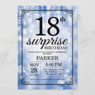 Surprise 18th Birthday Invitation Blue Glitter