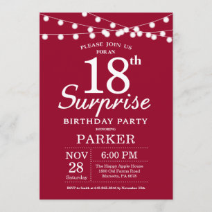 Surprise 18th Birthday Invitation Burgundy Red