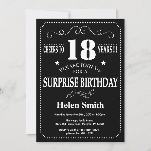 Surprise 18th Birthday Invitation Chalkboard (Front)