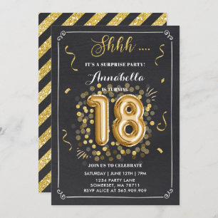 Surprise 18th Birthday Invitation Gold Chalkboard