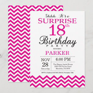 Surprise 18th Birthday Invitation Hot Pink Chevron