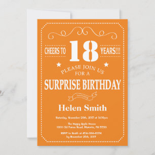 Surprise 18th Birthday Invitation Orange and White