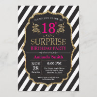 Surprise 18th Birthday Invitation Pink Black Gold