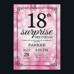 Surprise 18th Birthday Invitation Pink Glitter<br><div class="desc">Surprise 18th Birthday Invitation with Pink String Lights with Pink Glitter Background. Pink Birthday. Adult Birthday. Men or Women Bday Invite. 13th 15th 16th 18th 20th 21st 30th 40th 50th 60th 70th 80th 90th 100th, Any age. For further customisation, please click the "Customise it" button and use our design tool...</div>