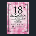 Surprise 18th Birthday Invitation Pink Glitter<br><div class="desc">Surprise 18th Birthday Invitation with Pink String Lights with Pink Glitter Background. Pink Birthday. Adult Birthday. Men or Women Bday Invite. 13th 15th 16th 18th 20th 21st 30th 40th 50th 60th 70th 80th 90th 100th, Any age. For further customisation, please click the "Customise it" button and use our design tool...</div>