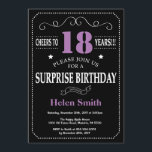 Surprise 18th Birthday Invitation Purple and Black<br><div class="desc">Surprise 18th Birthday Invitation Purple and Black Typography. Chalkboard. Black and White Background. Adult Birthday. Male Men or Women Birthday. Kids Boy or Girl Lady Teen Teenage Bday Invite. 13th 15th 16th 18th 20th 21st 30th 40th 50th 60th 70th 80th 90th 100th. Any Age. For further customisation, please click the...</div>