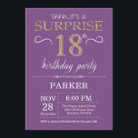 Surprise 18th Birthday Invitation Purple and Gold<br><div class="desc">Surprise 18th Birthday Invitation with Purple and Gold Glitter Background. Adult Birthday. Men or Women Bday Invite. Any age. For further customisation,  please click the "Customise it" button and use our design tool to modify this template.</div>