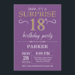 Surprise 18th Birthday Invitation Purple and Gold<br><div class="desc">Surprise 18th Birthday Invitation with Purple and Gold Glitter Background. Adult Birthday. Men or Women Bday Invite. Any age. For further customisation,  please click the "Customise it" button and use our design tool to modify this template.</div>