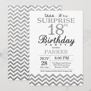 Surprise 18th Birthday Invitation Silver Glitter