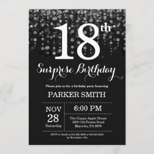 Surprise 18th Birthday Invitation Silver Glitter